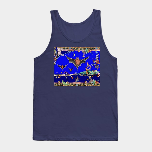 WEIRD MEDIEVAL BESTIARY,FLYING BATS IN BLUE NIGHT ,UNICORN ,KILLER RABBIT Tank Top by BulganLumini